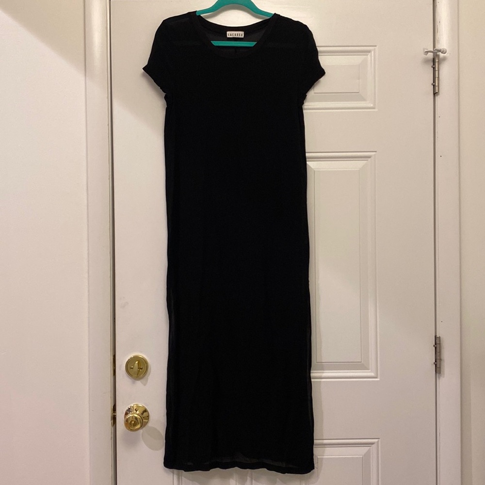 Lacausa anthropologie black witchycore goth grunge sheer cap sleeve maxi dress S